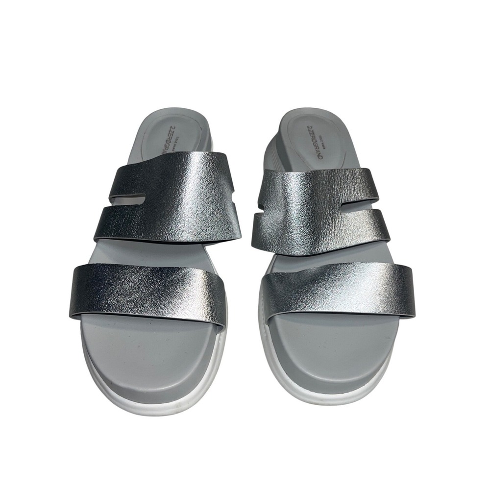 Cole Haan 2.Zerogrand Women 7.5 B Metallic Silver Leather Slide Sandals W23276